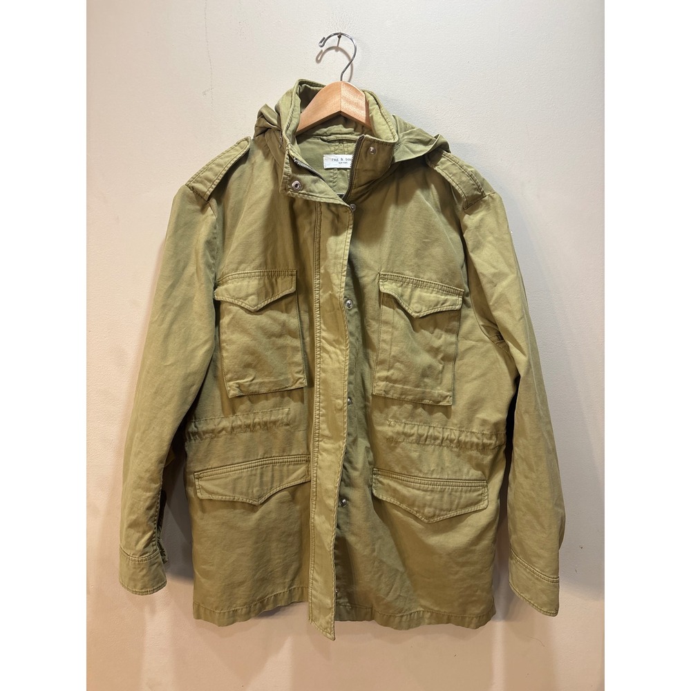 Rag & Bone Womens XL Military Field Jacket Olive Green Hooded Utility Coat